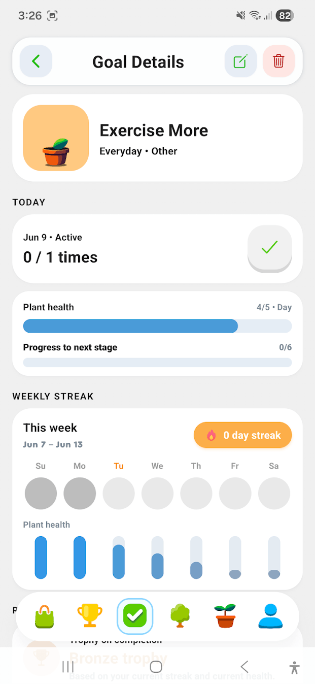 Goal details screen